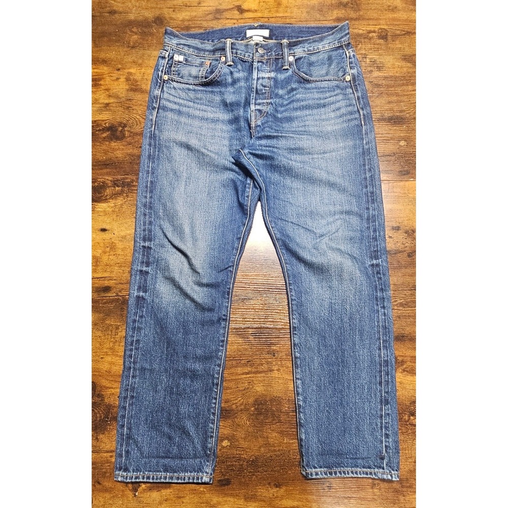 AE77 Men Classic Selvedge Straight Leg Organic Cotton Jeans Blue 32x30